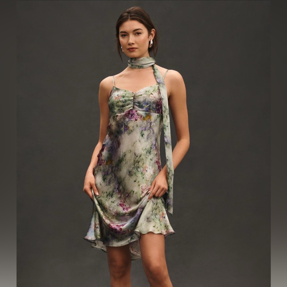 By Anthropologie Sweetheart Neck Scarf Crinkle Midi Dress - Picture 1 of 6